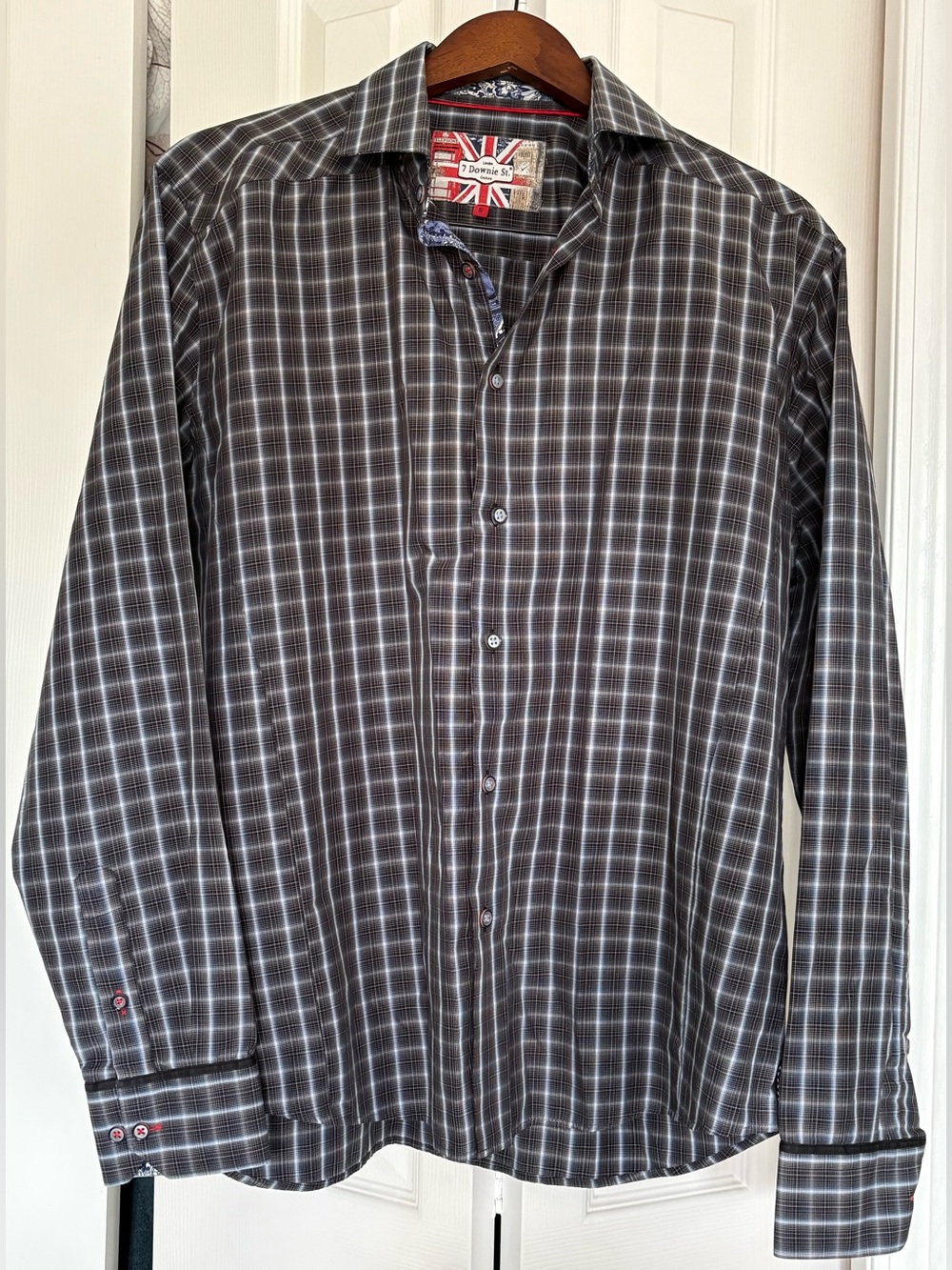 7 Downie St. Men Luxury Plaid Button Down Shirt Size 5/Large/XL Contrast Trim